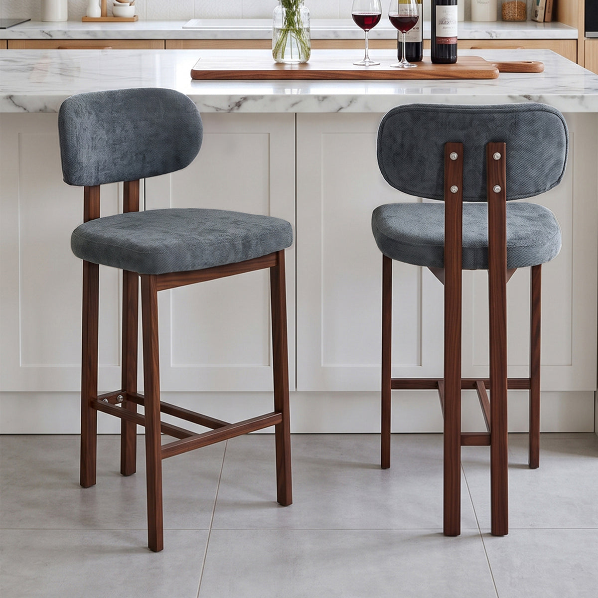 Set of 2 Upholstered Bar Stools