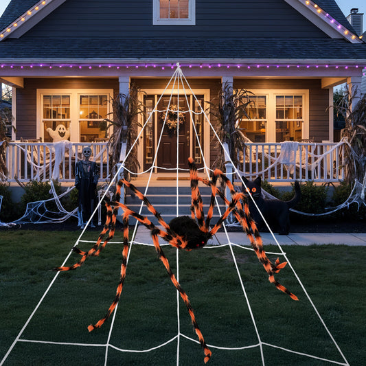 Outdoor Giant Halloween Spider Web Decoration with Scary Spider