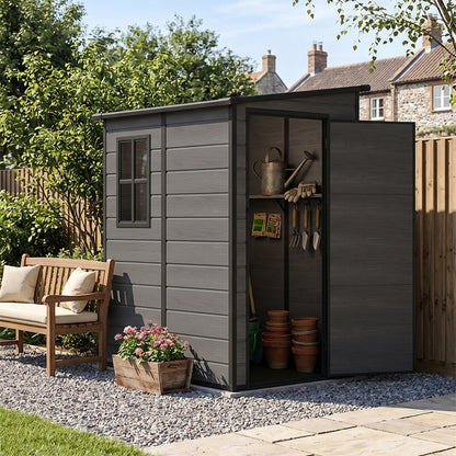 4 x 5 ft Plastic Garden Storage Shed with Pent Roof & Lockable Door