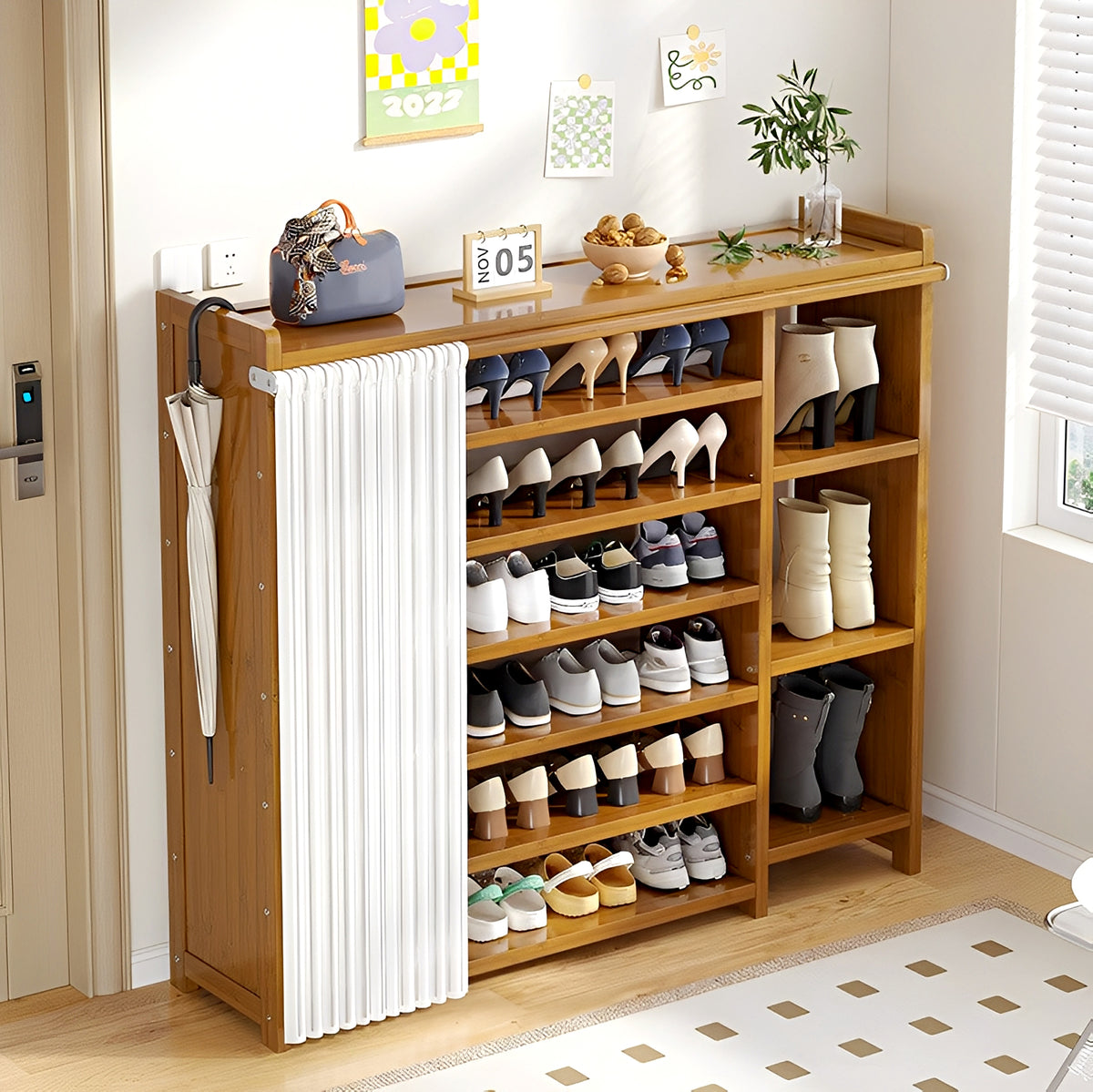 7-Tier Freestanding Shoe Rack with Dust Cover & Boot Compartment
