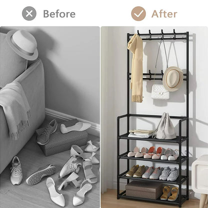 Entryway 4 Tier Shoe Rack with Coat Hanger