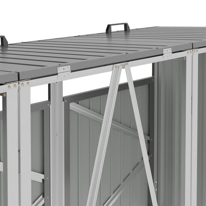 Grey Metal Outdoor Garbage Bin Shed For 3 Trash Bin