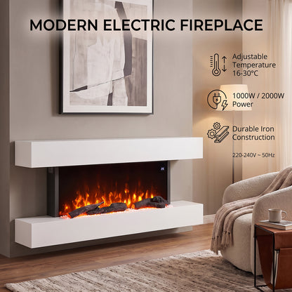 Wall-Mounted Electric Fireplace with Remote Control