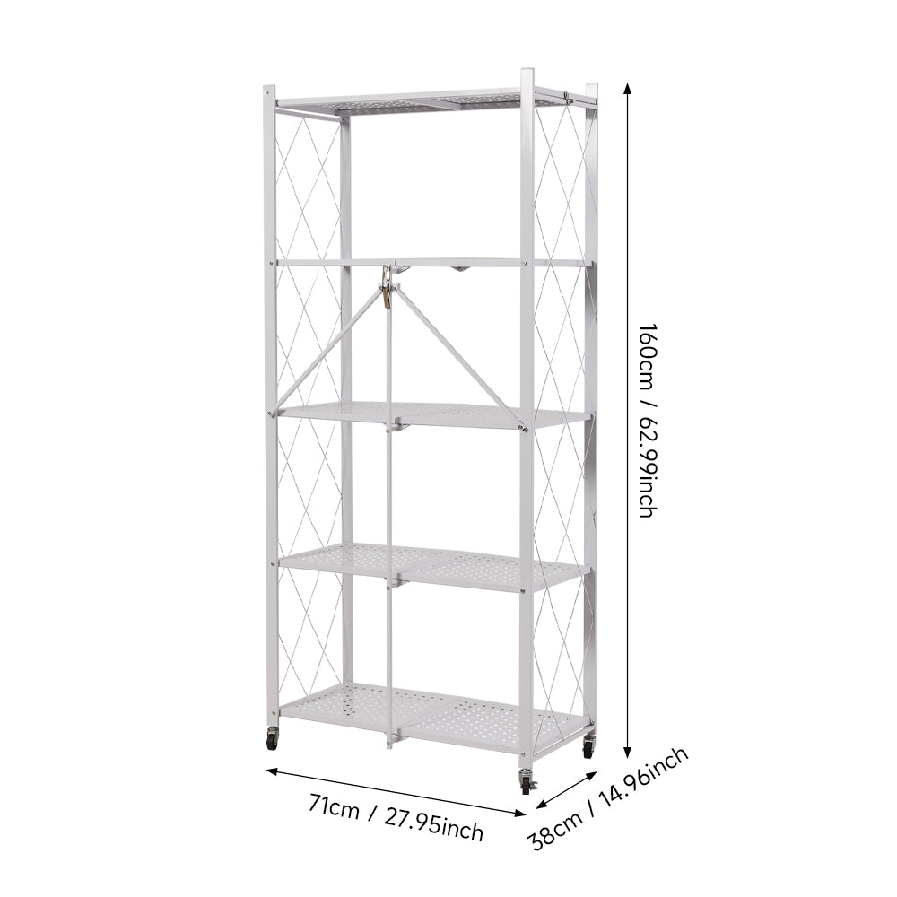 5-Tier Foldable Metal Storage Shelf with Casters