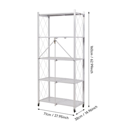 5-Tier Foldable Metal Storage Shelf with Casters