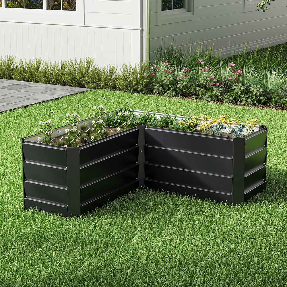 Charcoal Black Outdoor Metal L-Shaped Raised Garden Bed