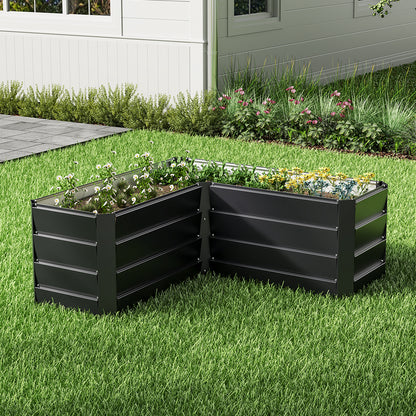 Charcoal Black Outdoor Metal L-Shaped Raised Garden Bed