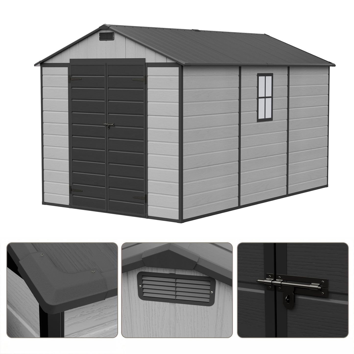 8X12FT Outdoor Aluminum & PP Storage Shed
