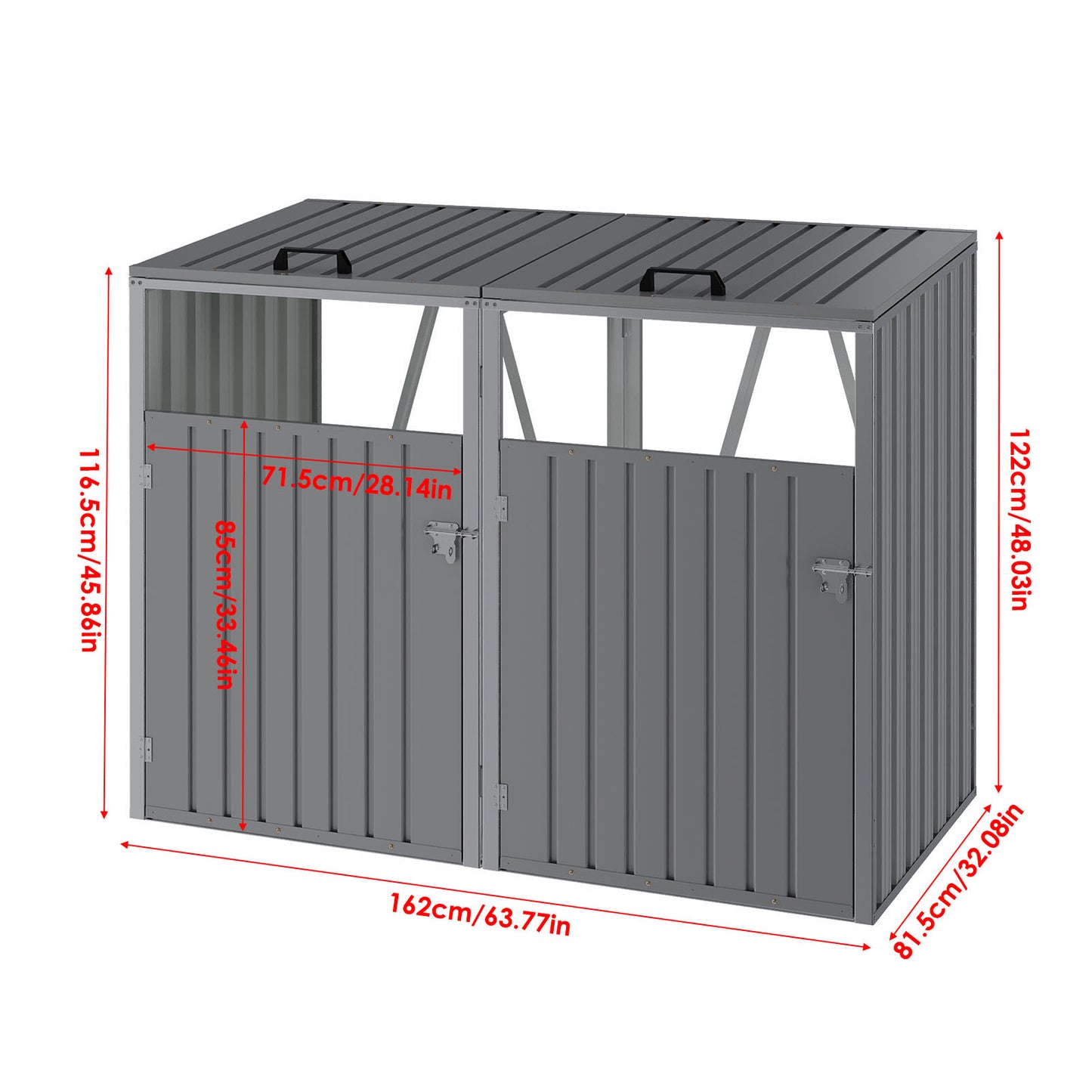 5x4 FT Metal Double Bin Storage Shed