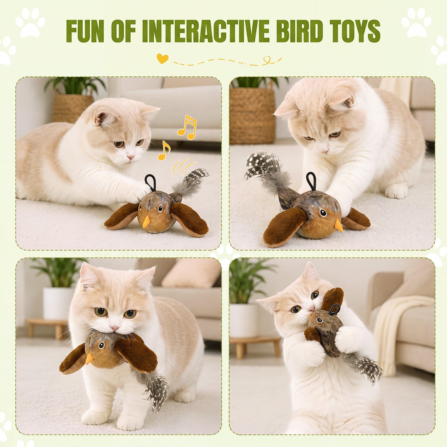 Interactive Chirping & Flapping Bird Cat Toy with Catnip