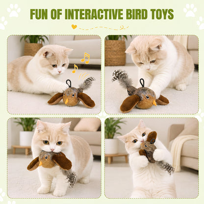 Interactive Chirping & Flapping Bird Cat Toy with Catnip