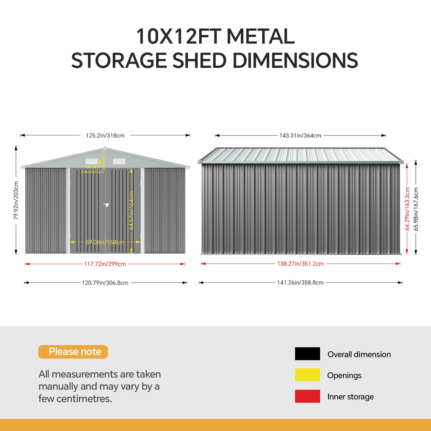 317.6cm Wide Outdoor Metal Storage Shed