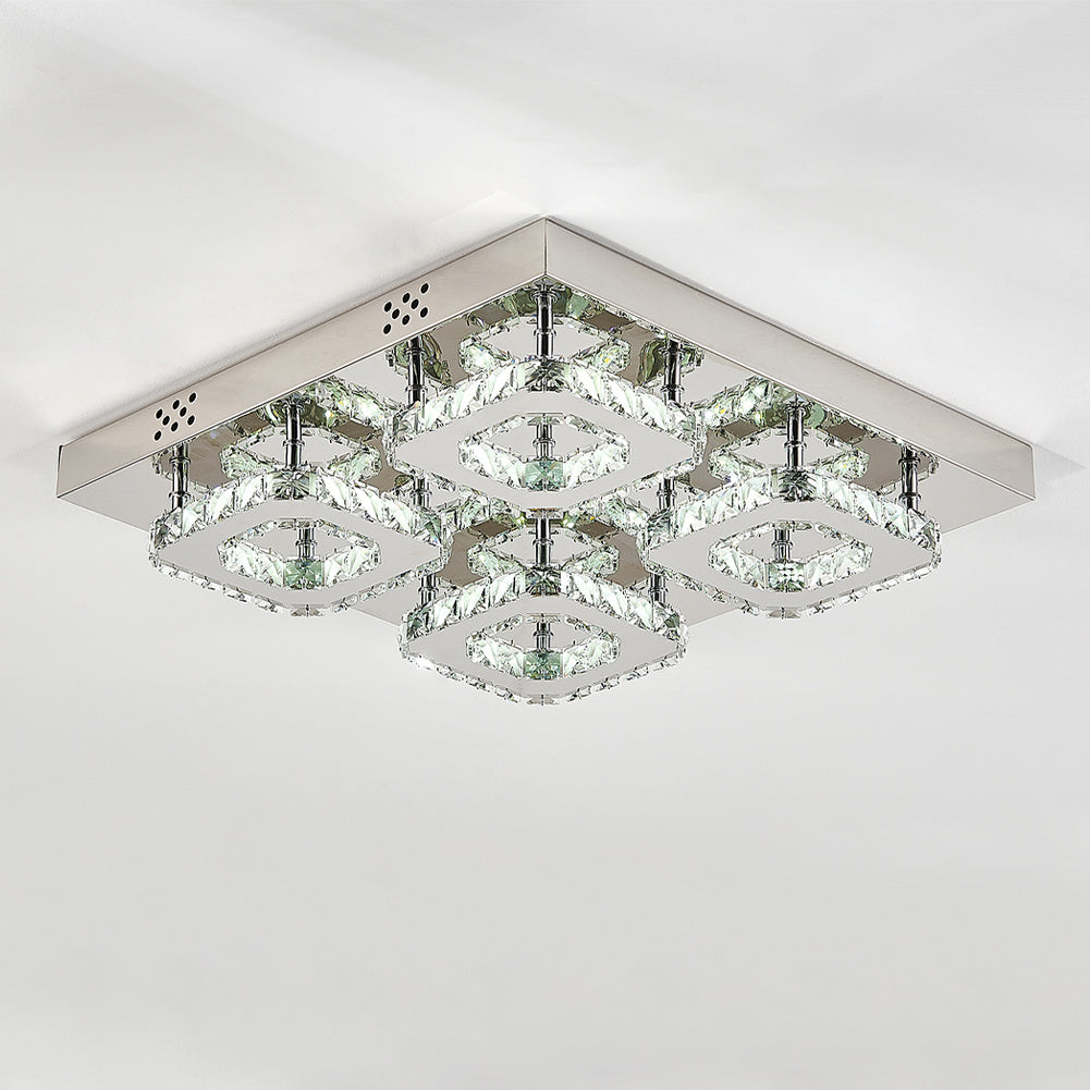 Select Dimmable Option Square Large-size Glamourous Crystal LED Ceiling Light