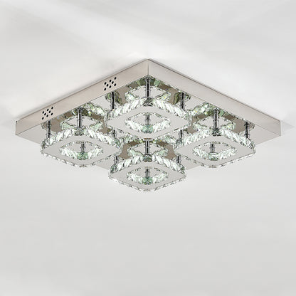 Select Dimmable Option Square Large-size Glamourous Crystal LED Ceiling Light