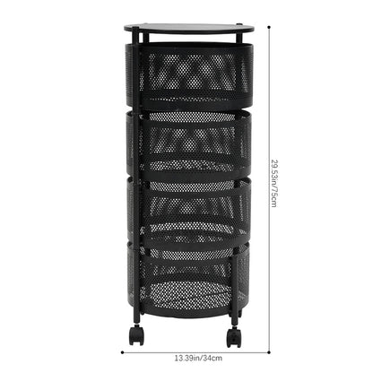 2–5 Tier Kitchen Storage Organiser with Rotating Baskets and Castors