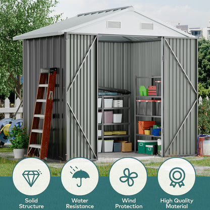 4x6FT Metal Garden Storage Shed with Lockable Door