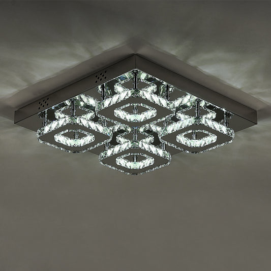 Select Dimmable Option Square Large-size Glamourous Crystal LED Ceiling Light