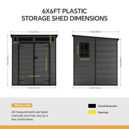 6 x 6 FT Outdoor Garden Pent Roof Tool Storage Shed