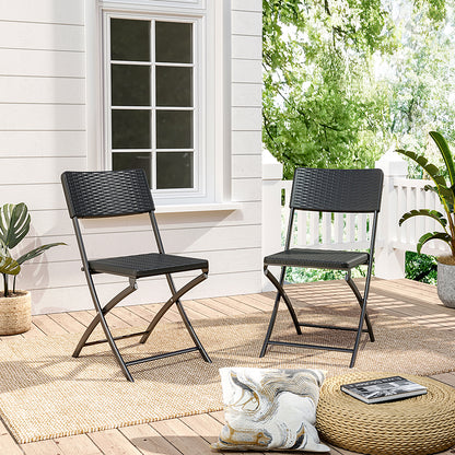 Set of 2 Outdoor Rattan Plastic Folding Chairs Black