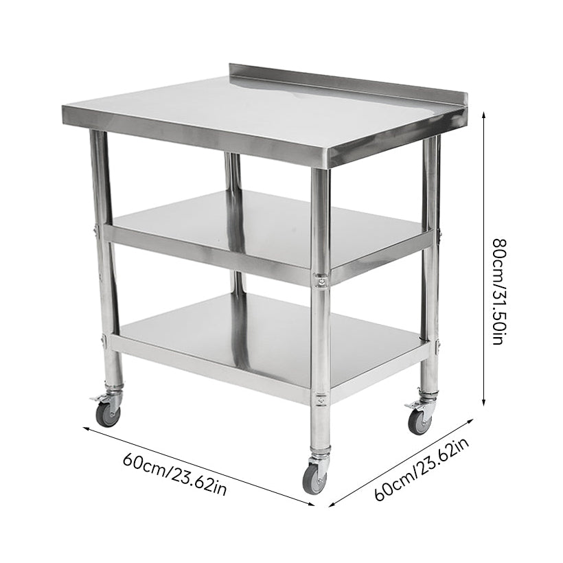 3-Tier Stainless Steel Prep Table with Smooth Castors and Adjustable Feet