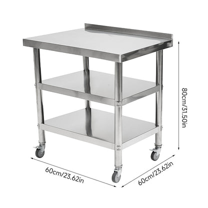 3-Tier Stainless Steel Prep Table with Smooth Castors and Adjustable Feet