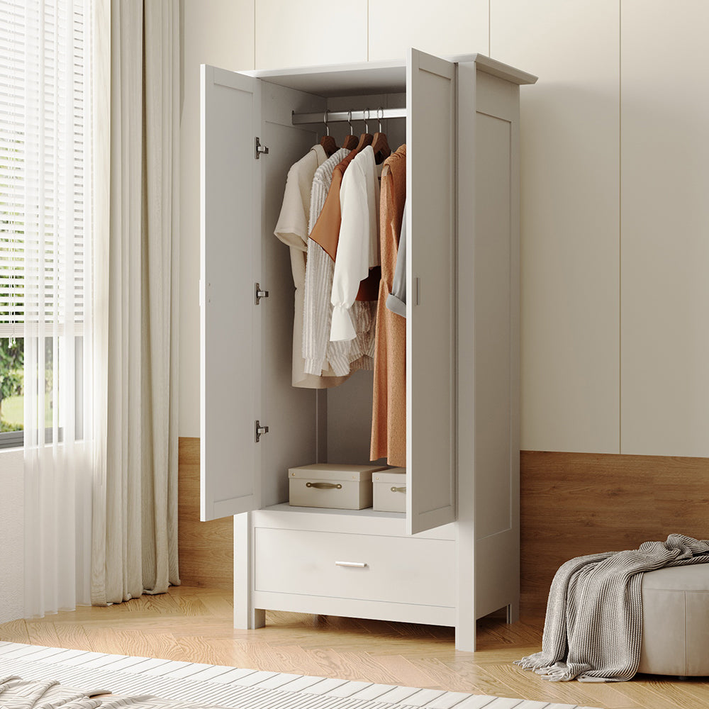 Modern Double-Door Wardrobe with Drawer & Hanging Rail