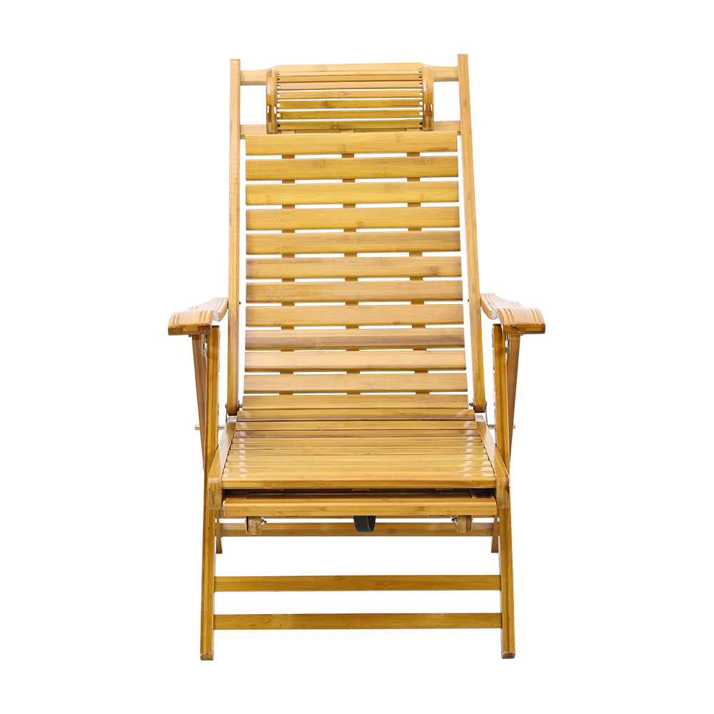 Garden Bamboo Wood Foldable Recliner Lounge Chair with Retractable Footrest