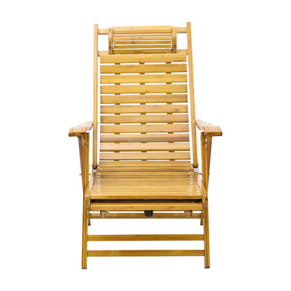 Garden Bamboo Wood Foldable Recliner Lounge Chair with Retractable Footrest