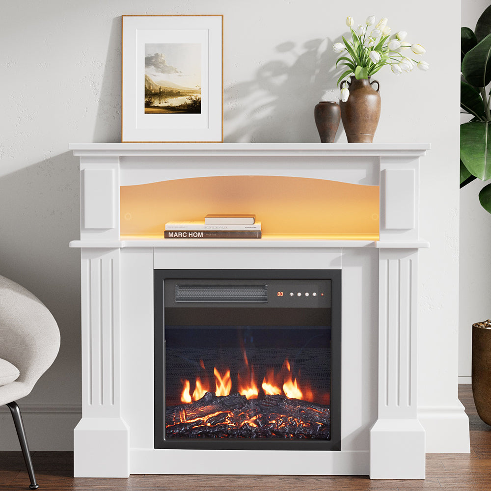 Remote Control Electric Fireplace with Wooden Mantel