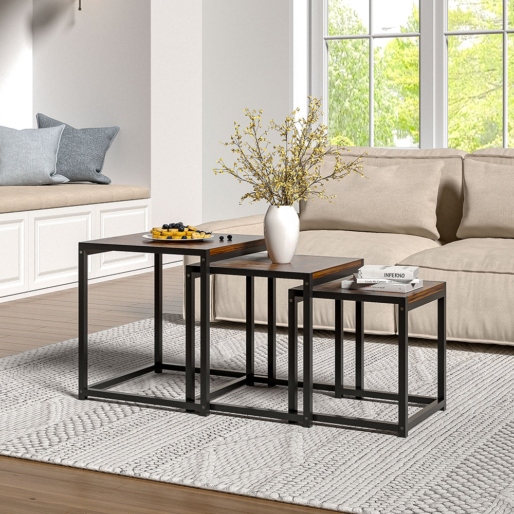 Set of 3 Industrial Square Nesting Side & Coffee Tables