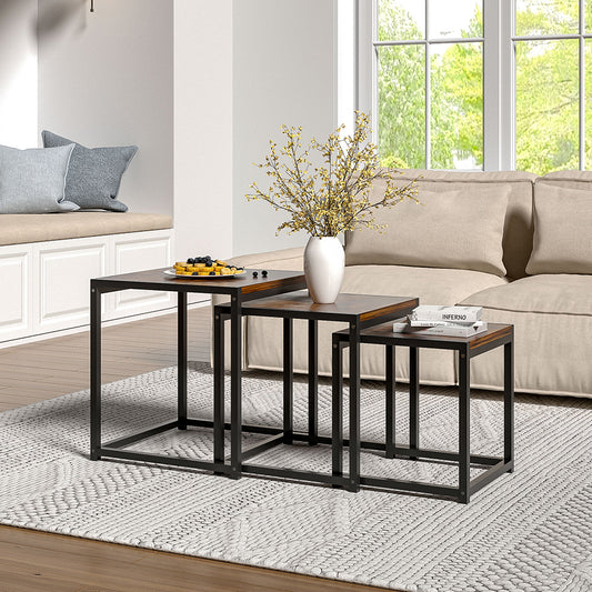 Set of 3 Industrial Square Nesting Side & Coffee Tables
