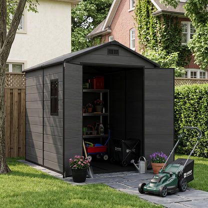 6 x 8 ft Plastic Garden Storage Shed with Apex Roof & Double Doors