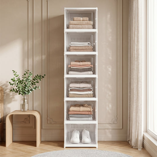 6-Tier Plastic Foldable Shoe Storage Box Unit