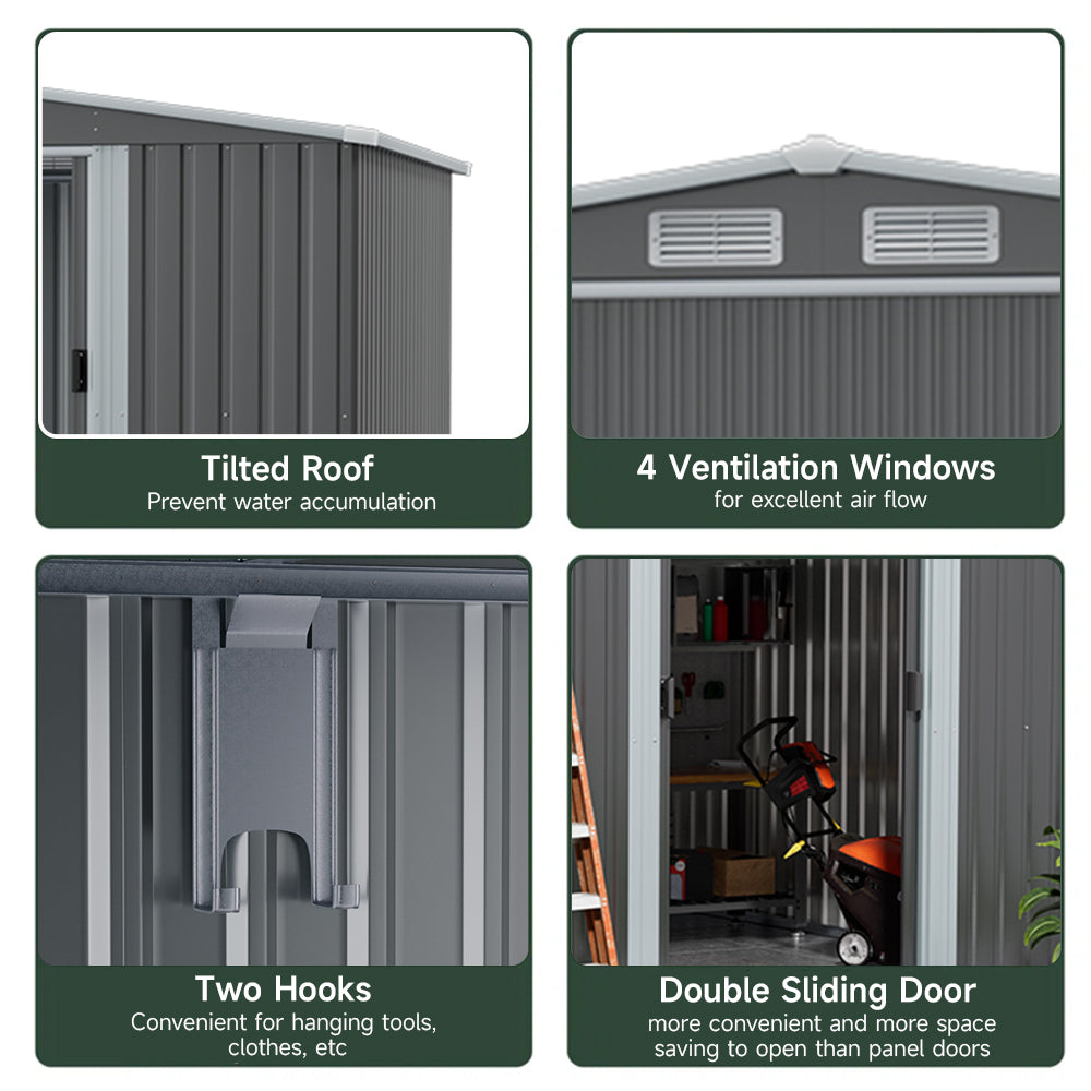 6×8FT Outdoor Metal Storage Shed with Lean-to