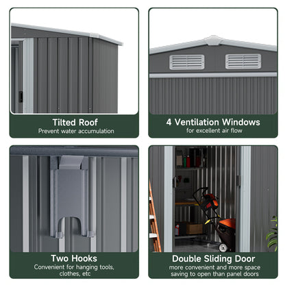 6×8FT Outdoor Metal Storage Shed with Lean-to