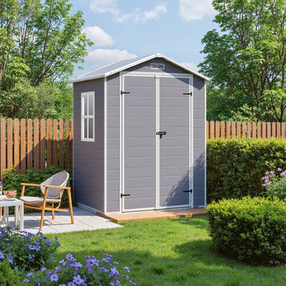 6 x 4.4 ft Plastic Garden Storage Shed with Apex Roof & Double Doors
