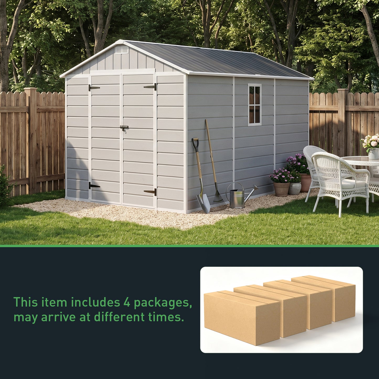 8X12FT Outdoor Aluminum & PP Storage Shed