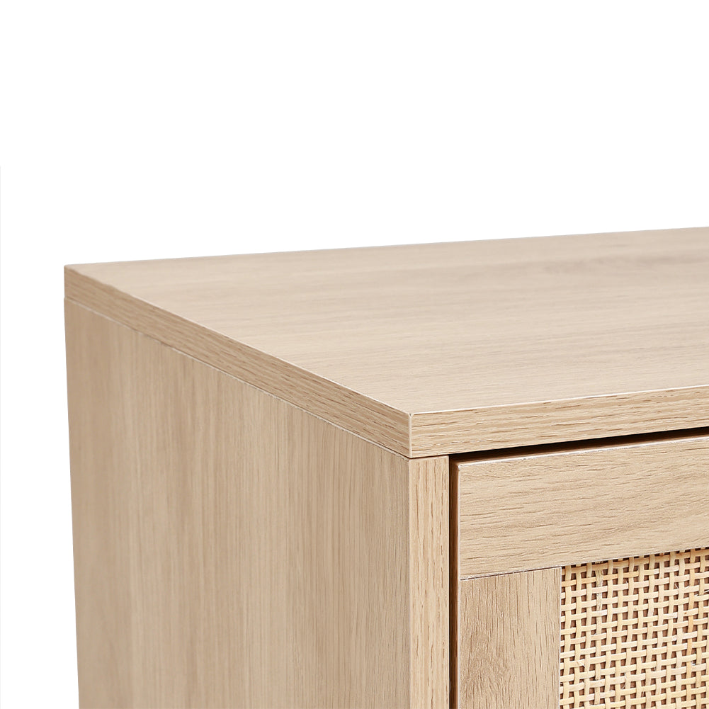 2 Pack Wood and Rattan Side Cabinet