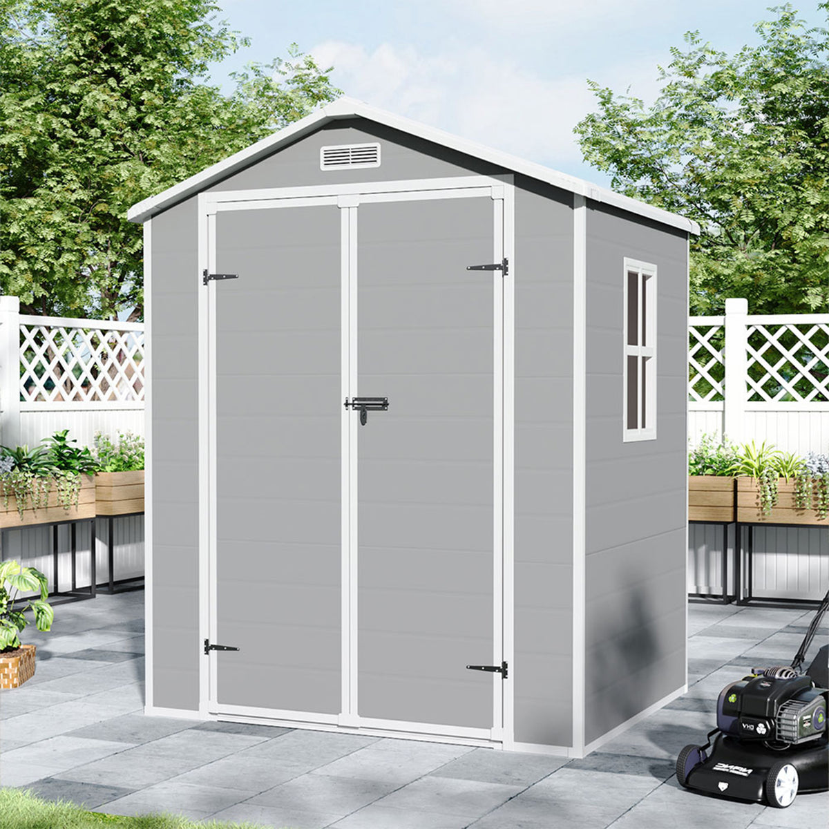 6 x 4.4 ft Plastic Garden Storage Shed with Apex Roof & Double Doors