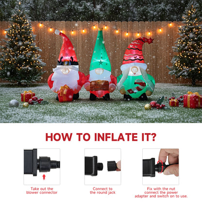 Christmas Inflatable Gnome Trio with LED Lights