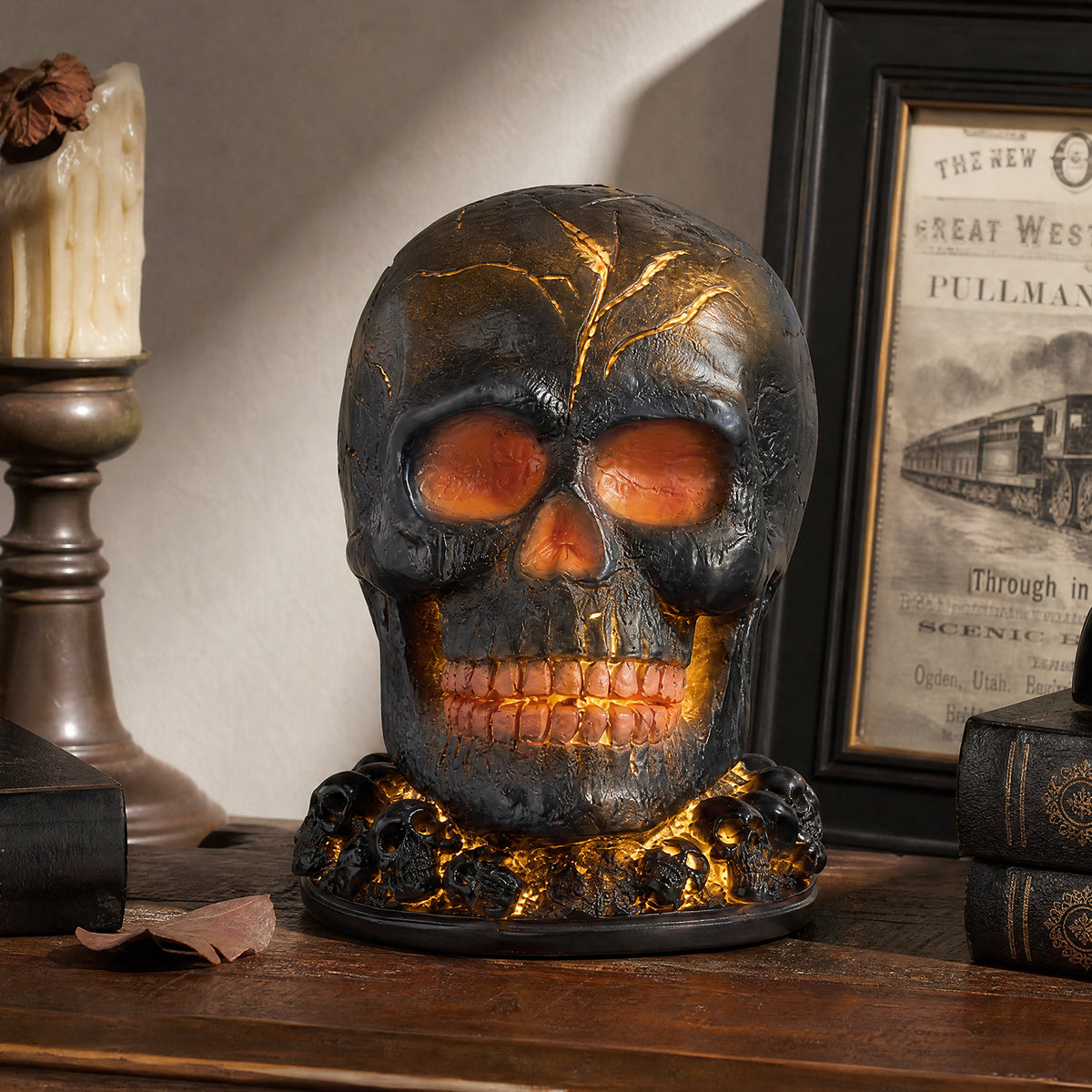 Battery-Operated Halloween Lava Skull Flame Light