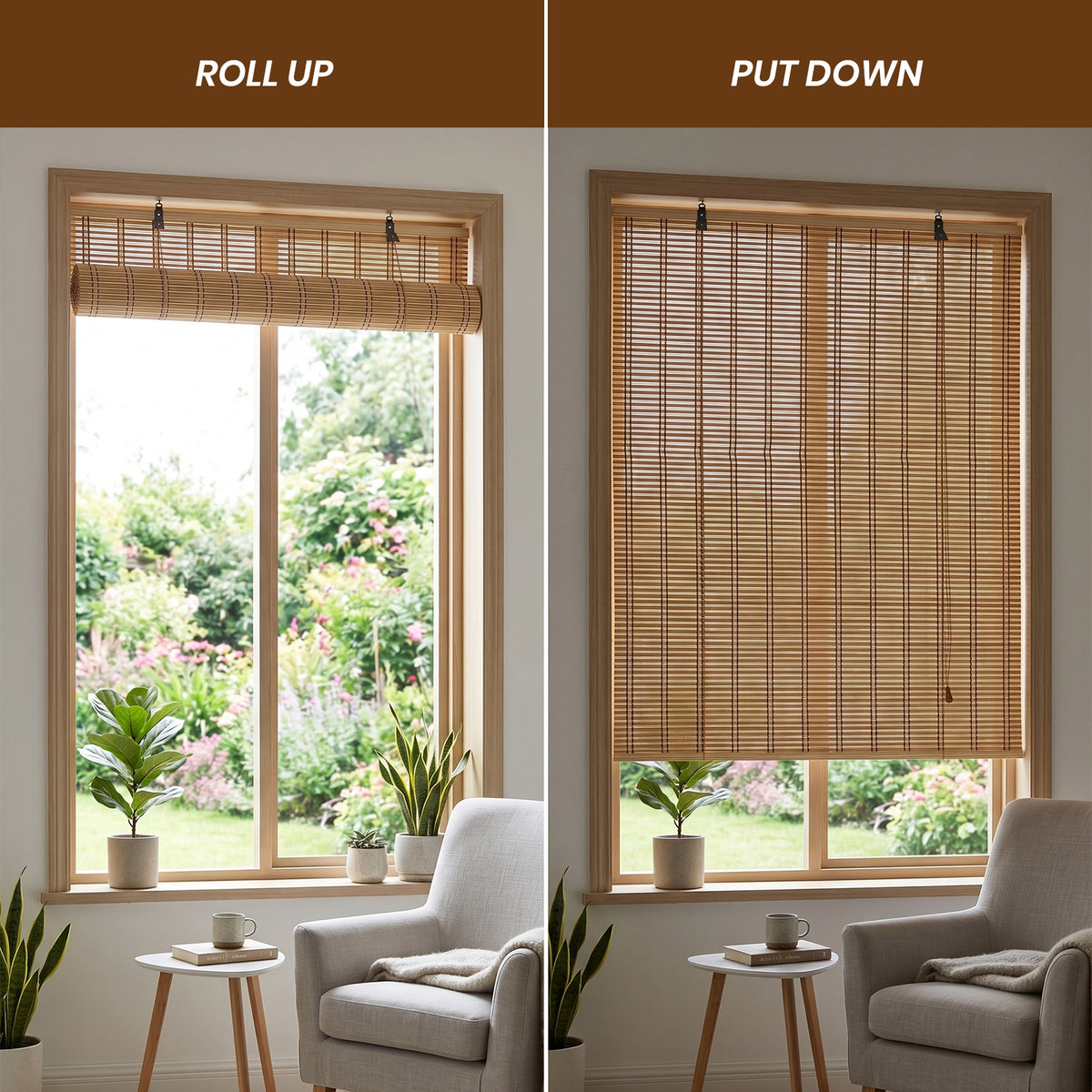 Natural Roll-Up Bamboo Blinds for Windows