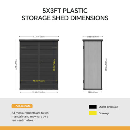 5x3 FT Outdoor Garden Tool Storage Shed
