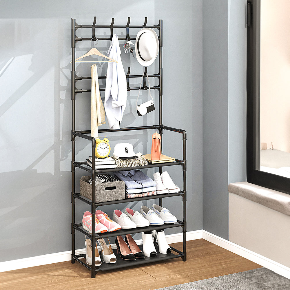 Entryway 4 Tier Shoe Rack with Coat Hanger