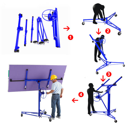 11 Ft Plasterboard Lifter with Rolling Casters Panel Hoist