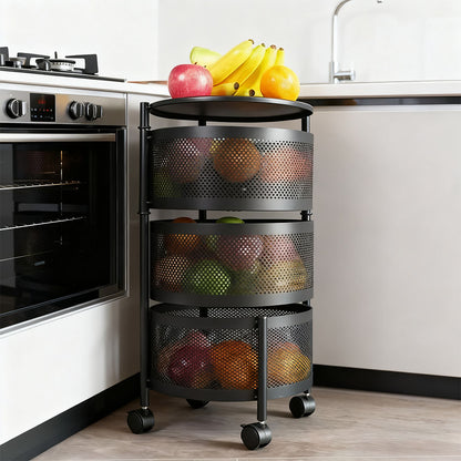 2–5 Tier Kitchen Storage Organiser with Rotating Baskets and Castors