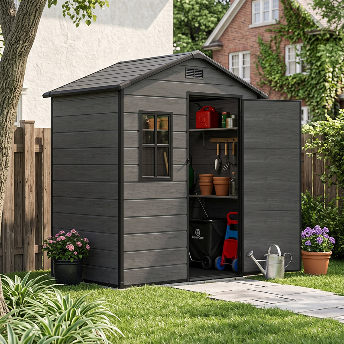 6 x 4 ft Plastic Garden Storage Shed with Apex Roof & Lockable Door