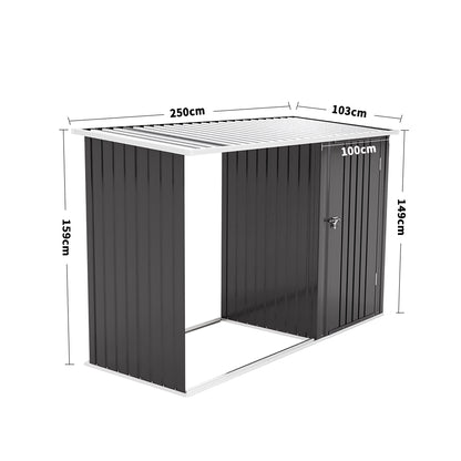 Steel Outdoor Garden Storage Shed with Log Stacking Rack