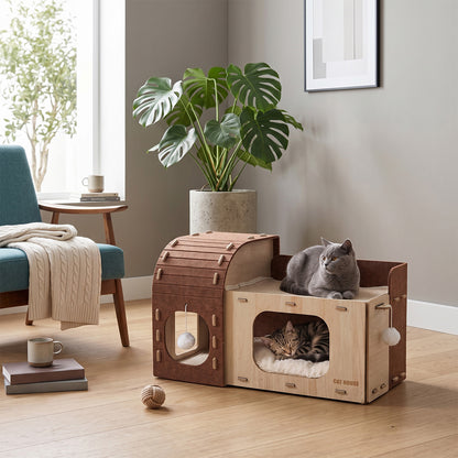 2-Tier Multifunctional Cat House Cave Pet Bed