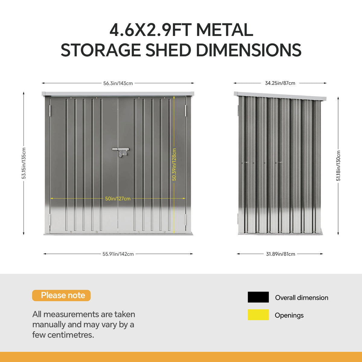 4.6 x 2.9 ft Metal Garden Storage Shed with Pent Roof & Lockable Doors